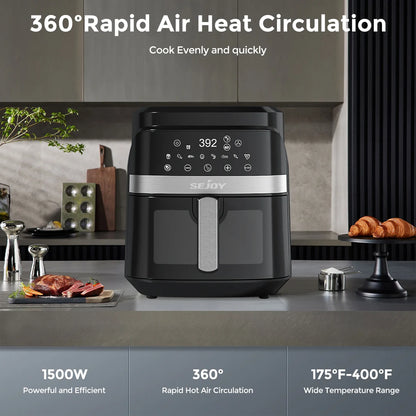 8-in-1 6L Electric Air Fryer Oven – Oilless Cooker for Roasting, Baking, Dehydrating & Keeping Food Warm, 120V