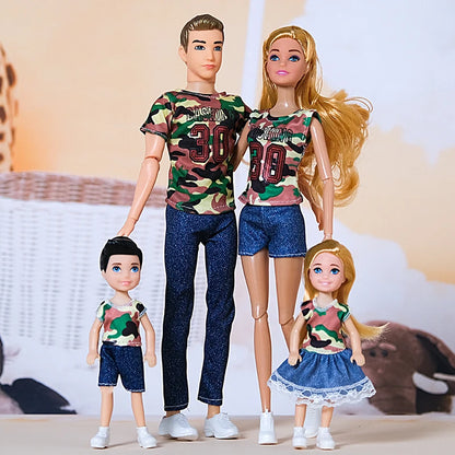 1/6 30cm Barbie Doll Family Set – Mom, Dad & Kids with Clothes, Educational & Birthday Gift