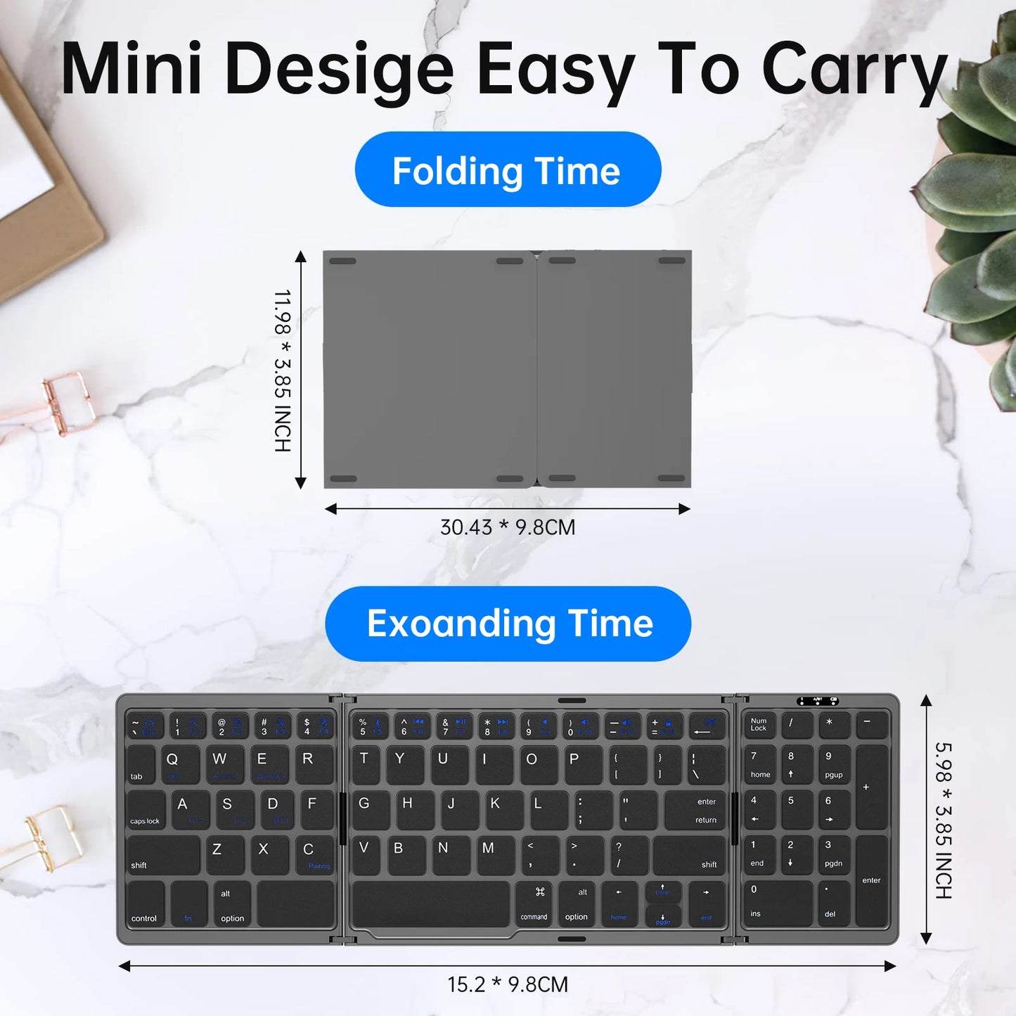Mini Portable Folding Keyboard | Thin Wireless BT Number Keypad | Compatible with Mac Windows Laptop Tablet | Light-Handy Bluetooth-compatible