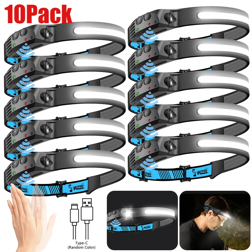LED Sensor Headlamp – Built-in Battery 270° Wide Beam USB Rechargeable Head Flashlight, Ultra Bright Outdoor Headlight for Camping, Fishing & Work Use