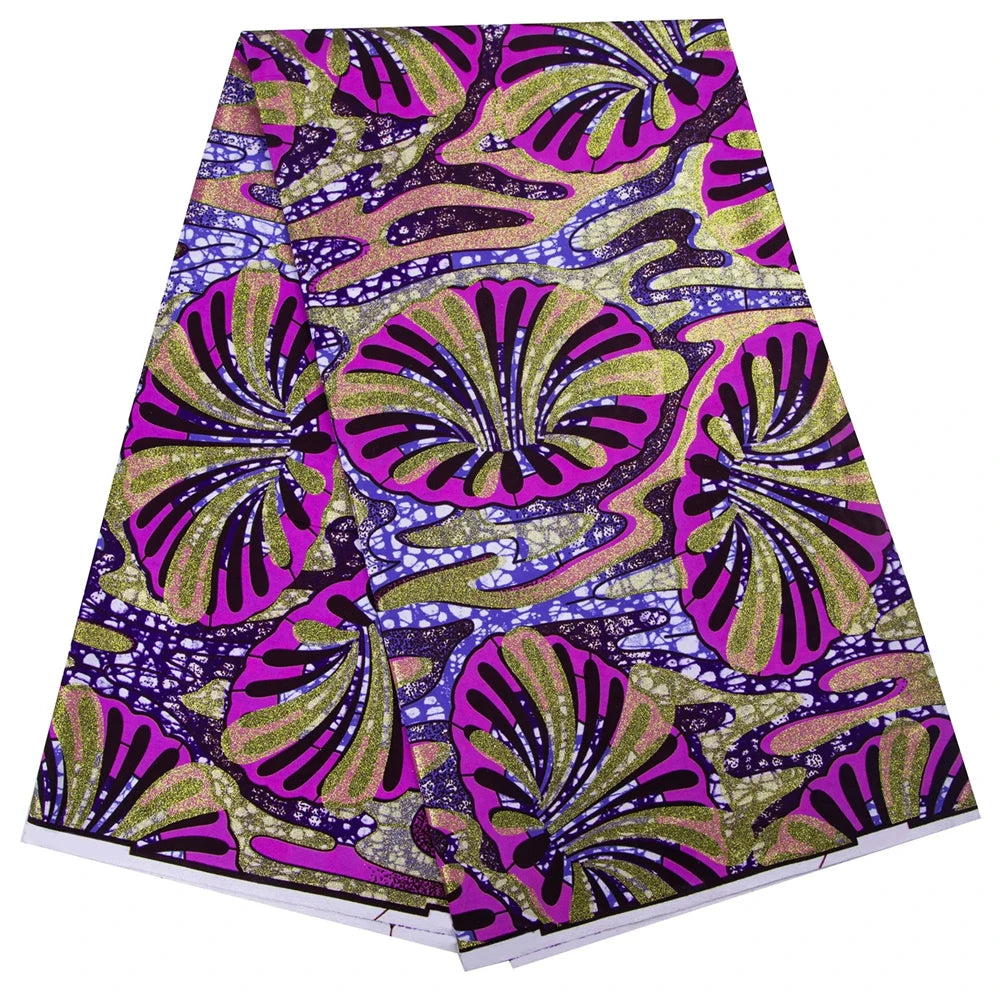 Shine African Ankara Wax Fabric - 6 Yards 100% Cotton Hot Stamping Print for Party Dresses, Sewing & Crafts