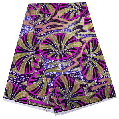 Shine African Ankara Wax Fabric - 6 Yards 100% Cotton Hot Stamping Print for Party Dresses, Sewing & Crafts