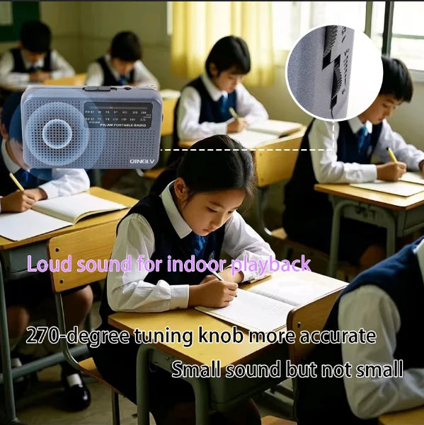 Mini FM/AM Two-Band Radio — 1W Loud Speaker with 3.5mm Headphone Jack & 180° High-Performance Antenna for Home Use