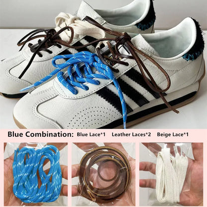 4PCS Vintage DE Leather Shoelaces Set – Round & Flat DIY Sports Casual Shoe Laces Combination