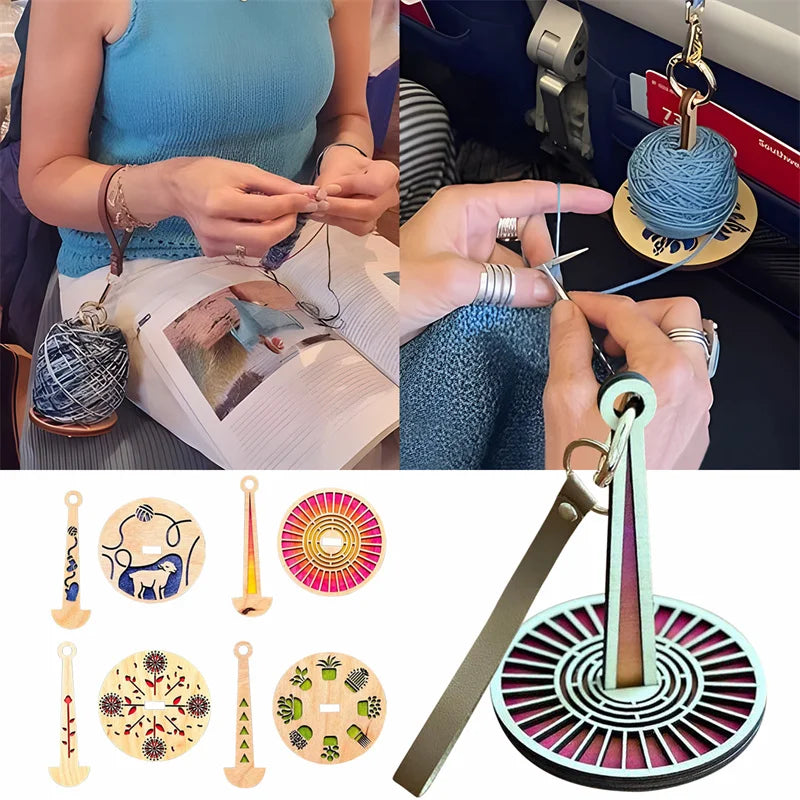 Wooden Yarn Holder Stand with Wrist Strap - Spinning Knitting Tools, Crochet Accessories, Sewing Thread Spool Organizer, Wool Ball Winder