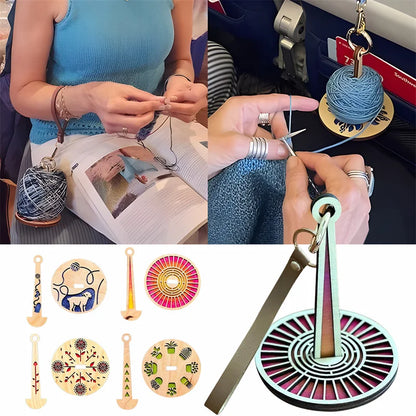 Wooden Yarn Holder Stand with Wrist Strap - Spinning Knitting Tools, Crochet Accessories, Sewing Thread Spool Organizer, Wool Ball Winder