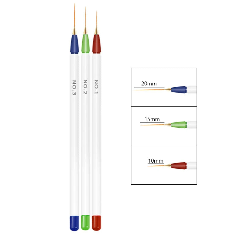 3PCS Acrylic French Nail Art Painting Pens - Slim Line Drawing Brushes for 3D Tips, UV Gel & Manicure Designs