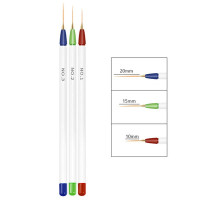 3PCS Acrylic French Nail Art Painting Pens - Slim Line Drawing Brushes for 3D Tips, UV Gel & Manicure Designs