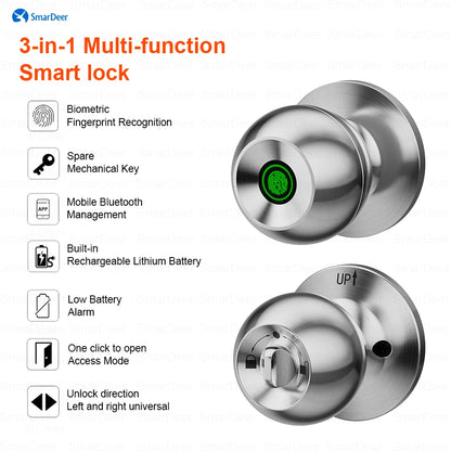 SmarDeer Fingerprint Door Lock – Tuya Smart Bluetooth Keyless Entry with Fingerprint & App Control