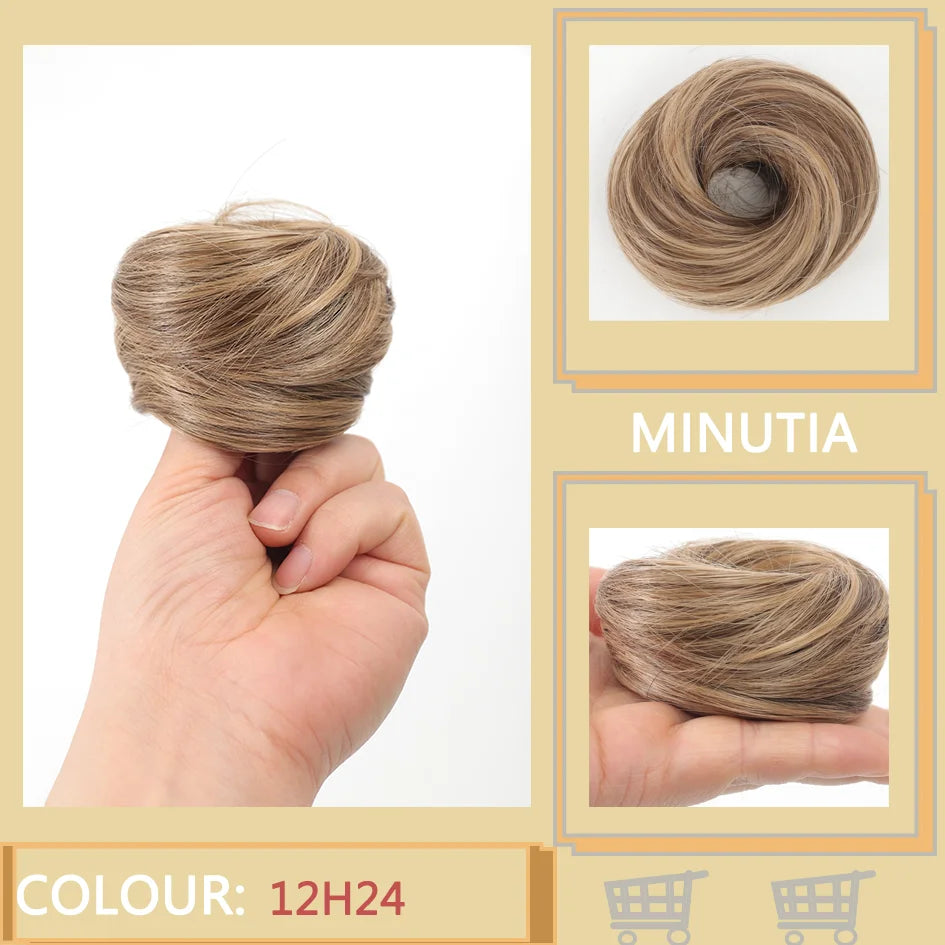 Allaosify Synthetic Bun – Straight Hair Circle with Elastic Rope, Natural Dark & Light Hair Color, Hair Accessories for Women