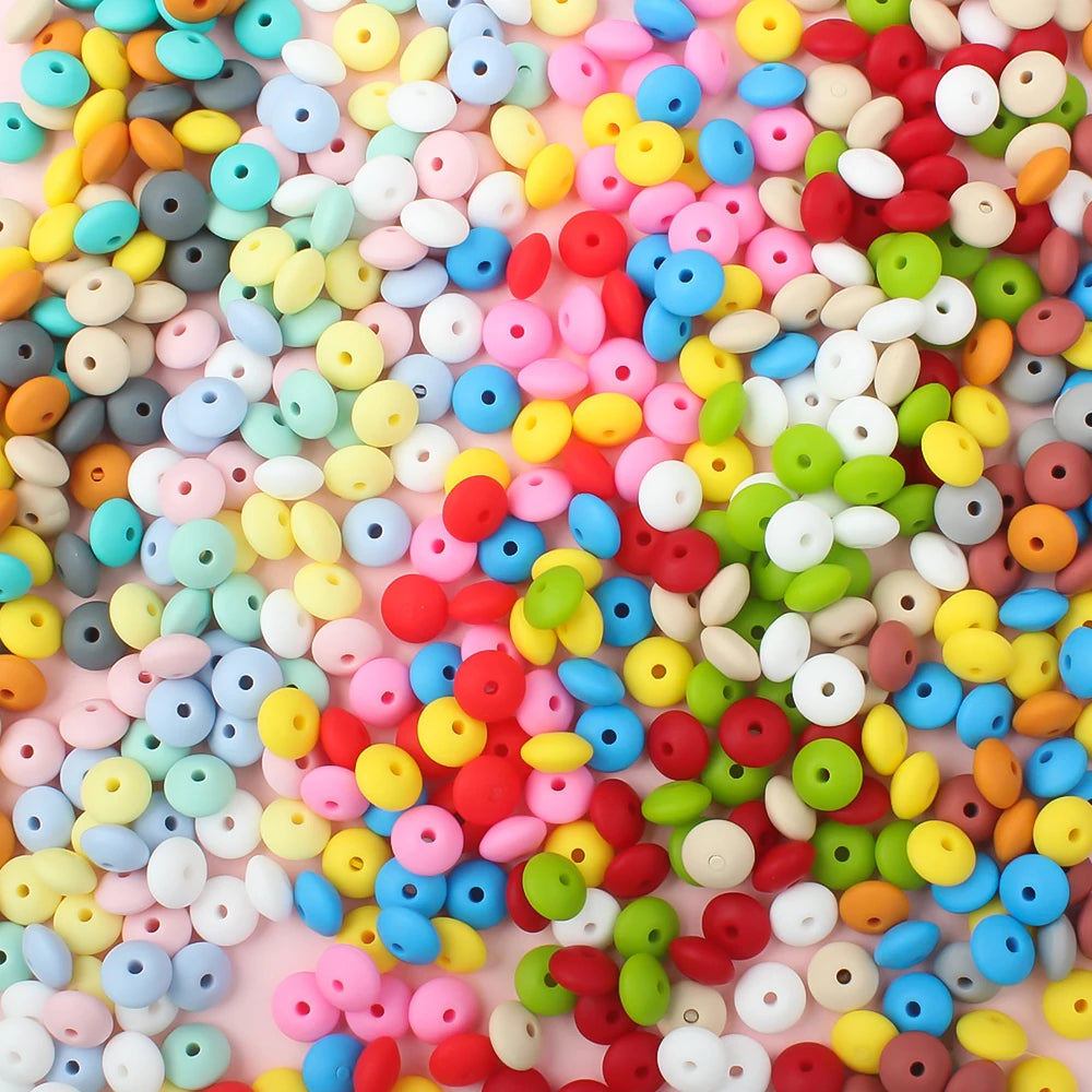 100/50/20Pcs Silicone Lentil Beads - 12mm BPA Free Loose Spacer Beads for DIY Jewelry Making Bracelets Necklaces Keychains