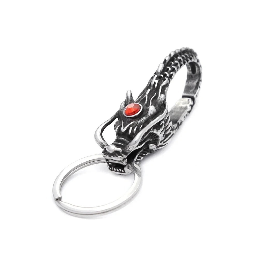 Vintage Punk Stainless Steel Animal Keychain – Dragon Head Fashion Keyring for Men & Women, Waist Belt Clip Jewelry Gift