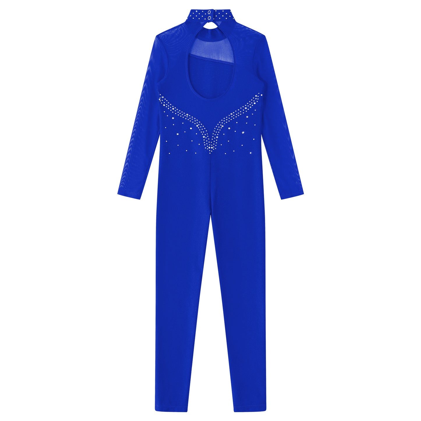 Kids Girls Long Sleeve Rhinestone Bodysuit — Full Body Dancewear Gymnastics Leotard Skating Jumpsuit