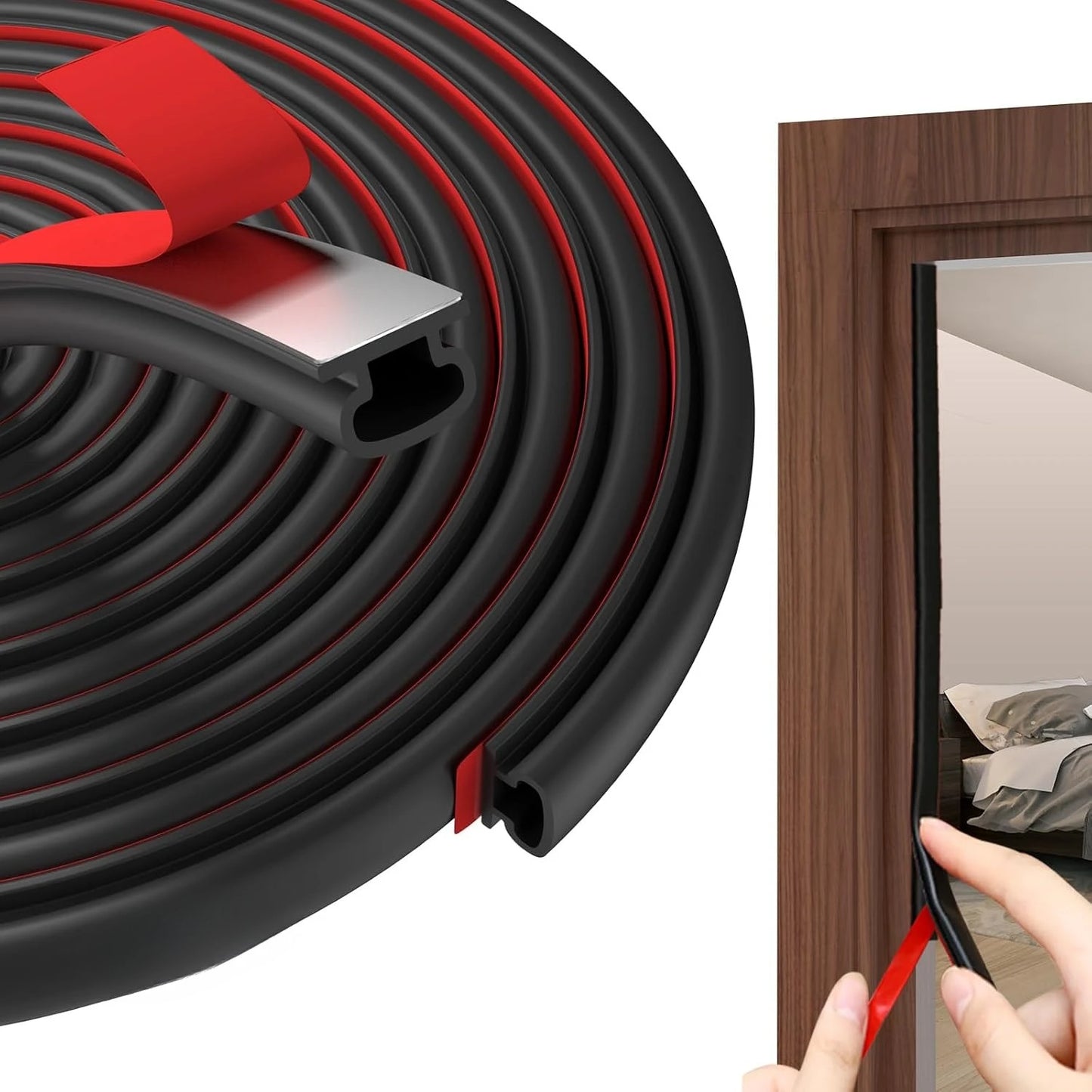 Self-Adhesive Door Seal Strip - 6M Rubber Soundproof Weather Stripping for Windows & Door Frames, Hollow Gap Filler Insulation