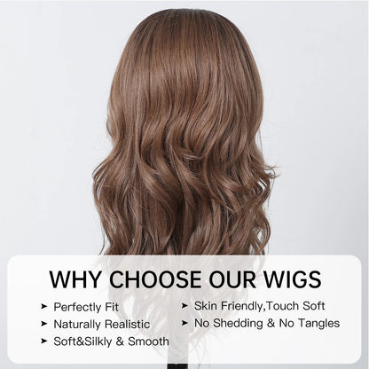 Long Wavy Brown Synthetic Wig for Women – Middle Part, Natural Look, Heat-Resistant Fiber for Daily Wear & Cosplay