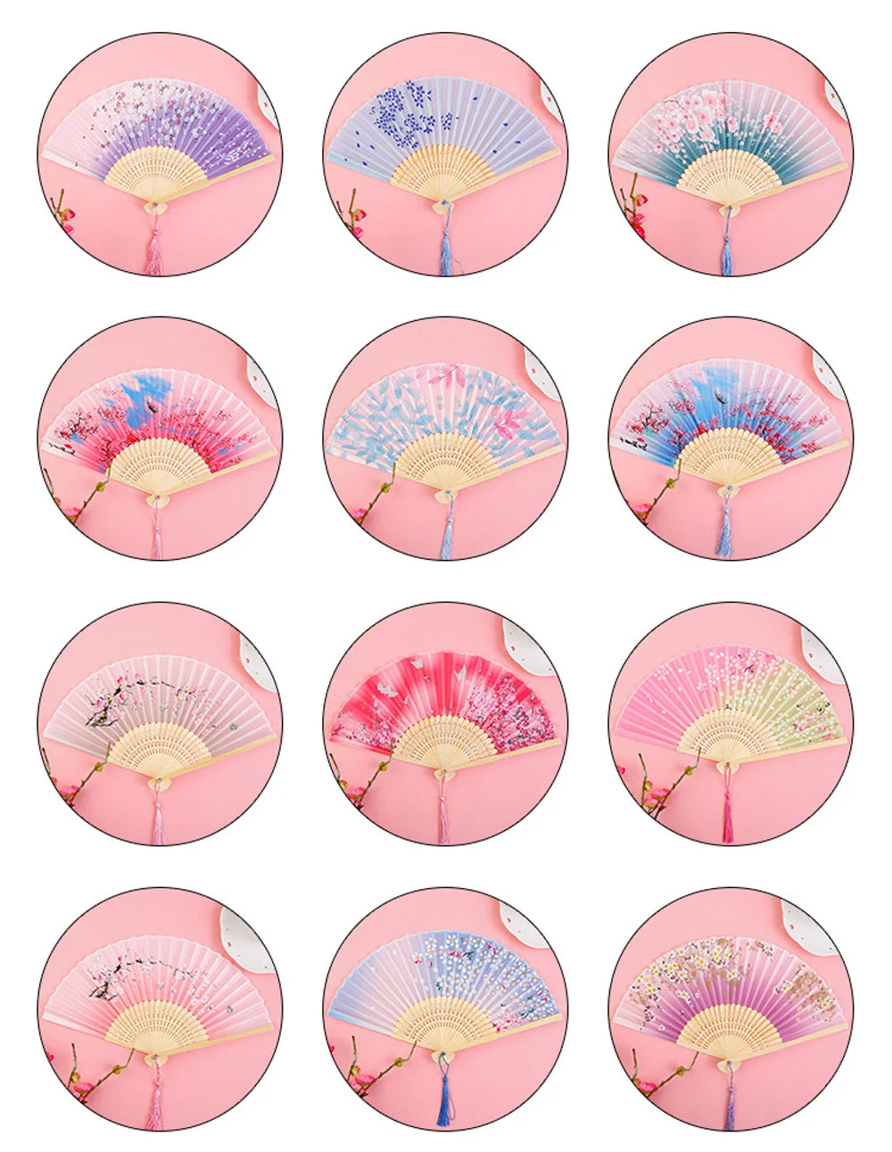 Bamboo Folding Fan with Silk — Chinese & Japanese Style Handheld Fan, Antique Art Craft for Summer Dance, Home Decor & Party