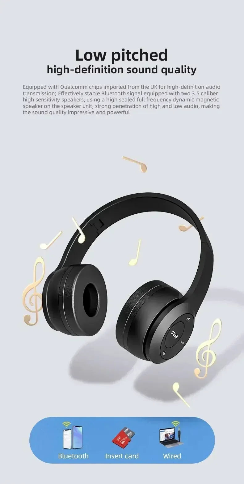 2025 New Stereo P47 Bluetooth Headset – Wireless 5.0 Sports Gaming Headset, Folding Design for iPhone & Xiaomi