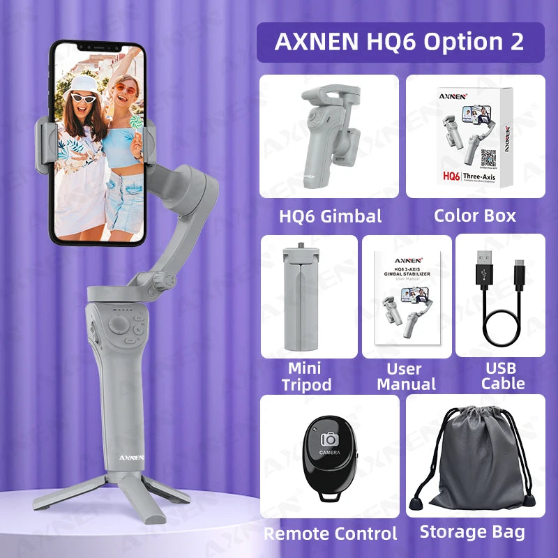 3 Axis Handheld Gimbal Stabilizer with Fill Light – Smartphone Stabilizer for iPhone & Android, Face Tracking, TikTok, Vlog – HQ6