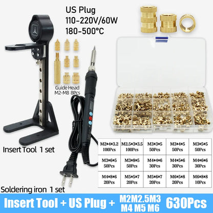 Heat Set Insert Tool Kit for 3D Printing – M2–M8 Brass Threaded Copper Nuts & Soldering Iron Tips