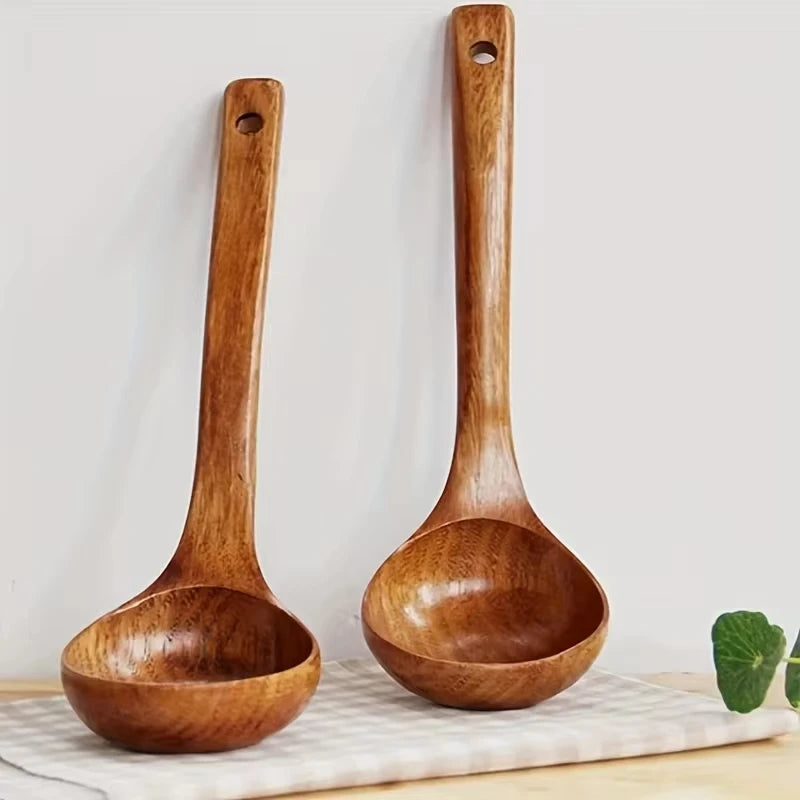 Non-Stick Wooden Cooking Spoon — Solid Anti-Scalding Soup Ladle for Daily Kitchen Use