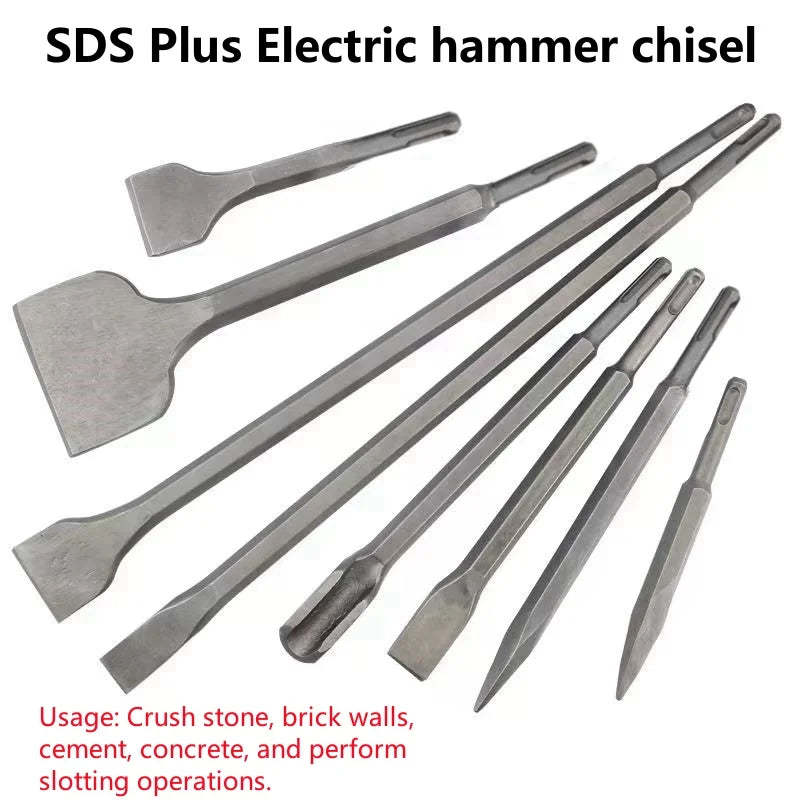 250mm SDS Plus Chisel Set – Electric Hammer Drill Bits (Point, Groove & Flat) for Concrete, Brick, Stone & Masonry Work