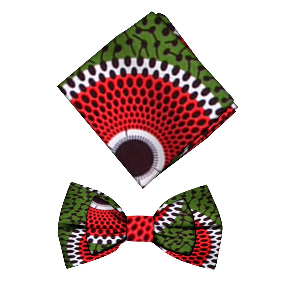 African Print Bow Tie & Kerchief Set - Bohemian Cotton Accessories for Men, Stylish Gift SP077