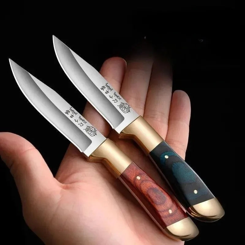 Portable Fruit Knife – Handheld Small Dining Knife for Lamb, Kitchen Use with Leather Cover & Keychain
