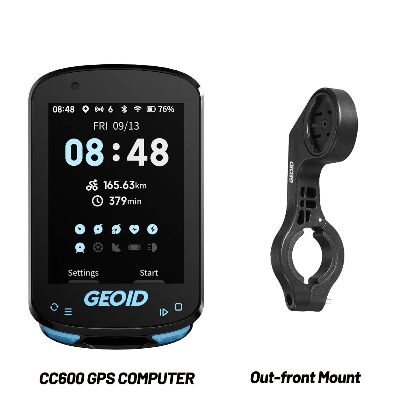 GPS Navigation Bike Computer - Colorful Screen Geoid CC600, Wireless Speedometer, GPX, Wifi Cycling Odometer, ANT+ Indoor Power