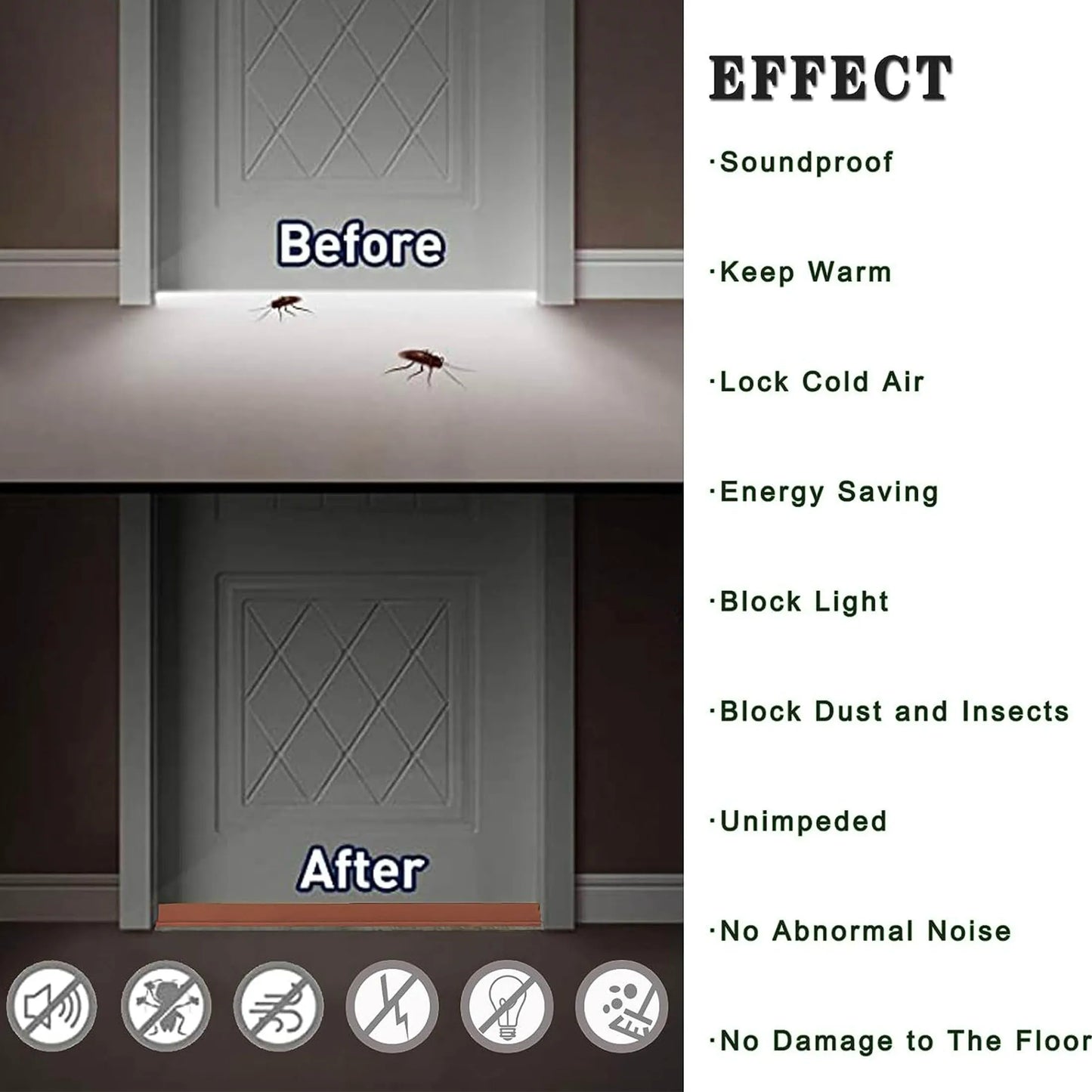 Adjustable Door Seal Draft Stopper with Brush | Reduce Noise & Block Breeze | Rubber Door Sweep Blocker | Under Door Draft Stoppers