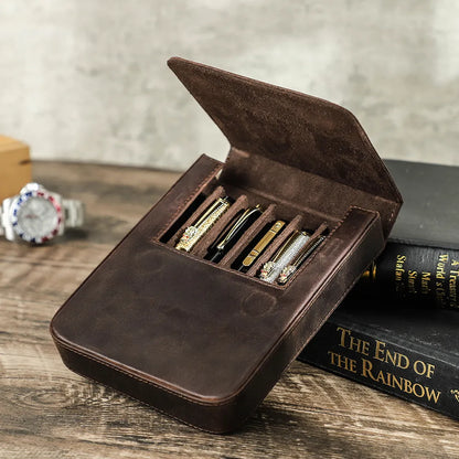 CONTACT'S FAMILY Handmade Leather Fountain Pen Case: Retro Holder Pouch for Men & Women - Organizer for School or Office