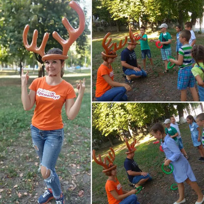 Inflatable Reindeer Antler Hat Ring Toss Game – Kids Christmas & Family Party Toy, Xmas 2023 Decor