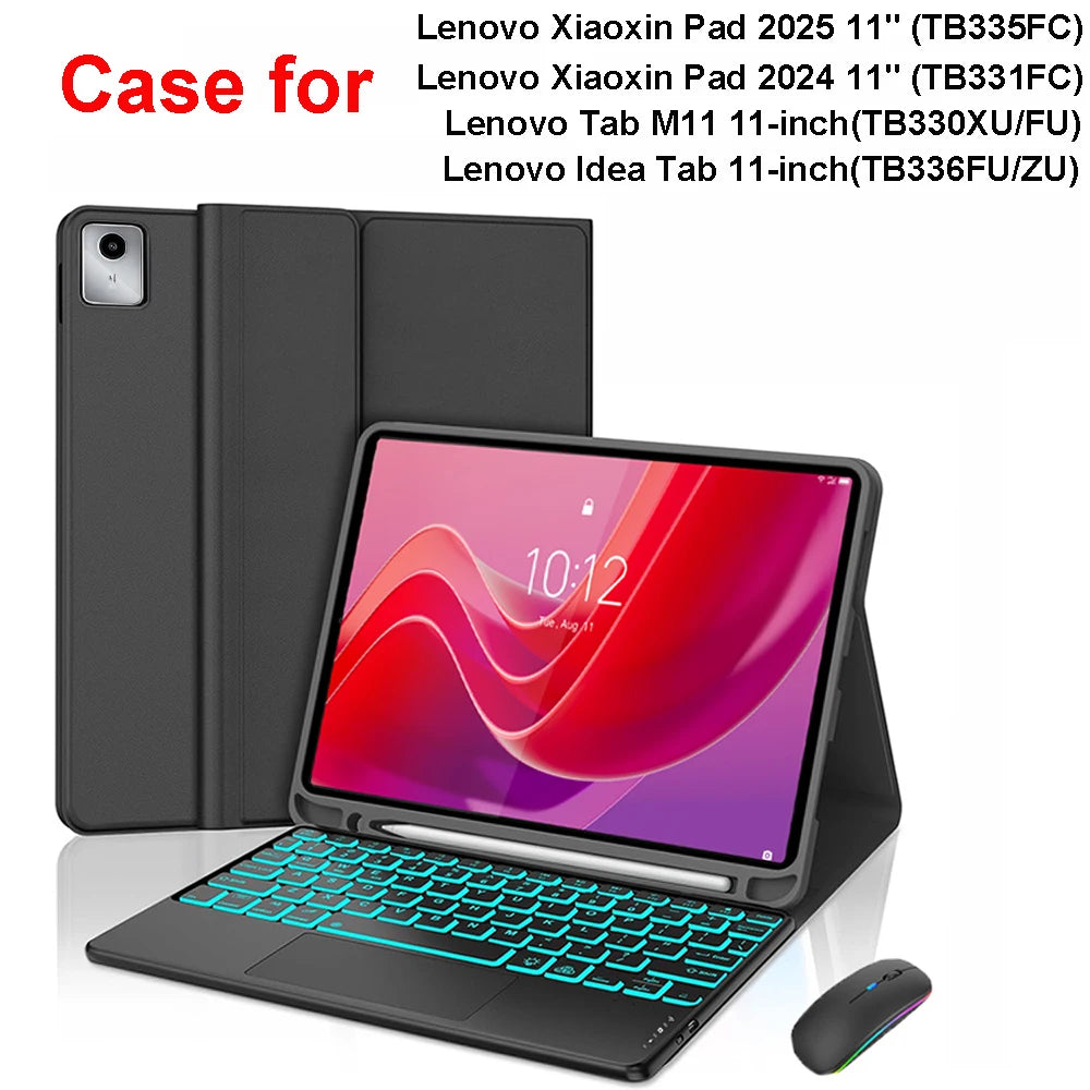 Lenovo Tab M11 11" Case with Bluetooth Keyboard – Smart Stand Cover for Xiaoxin Pad 2024/2025