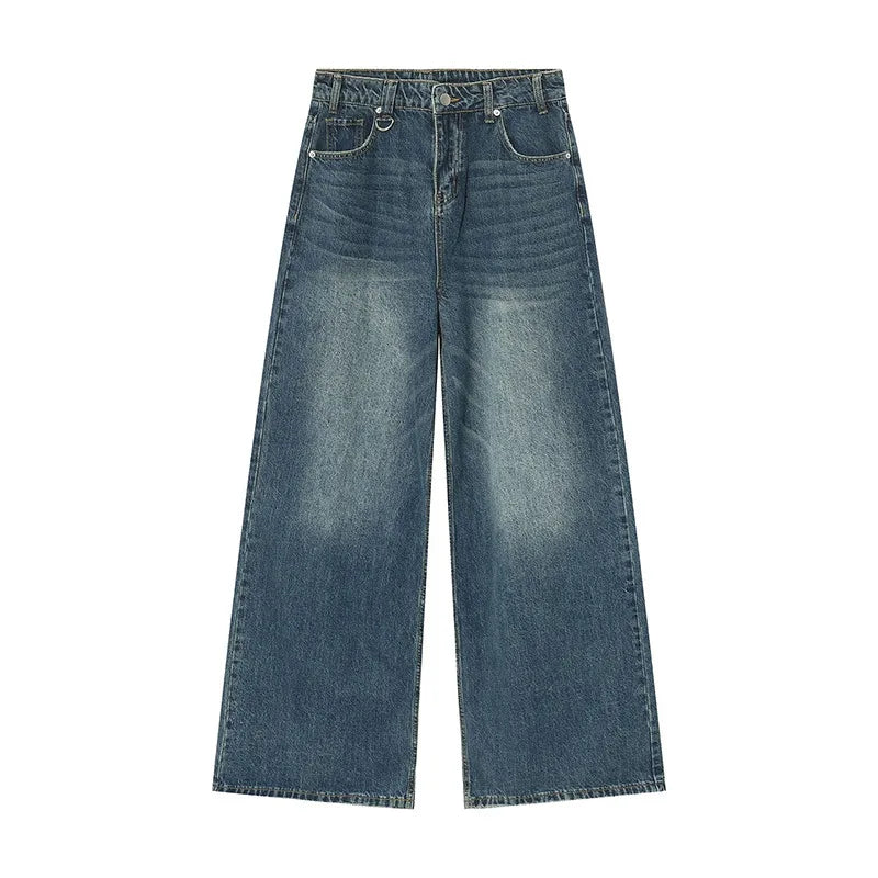 IEFB Men’s Summer Denim Jeans – Washed Blue Straight Loose Wide-Leg Casual Pants