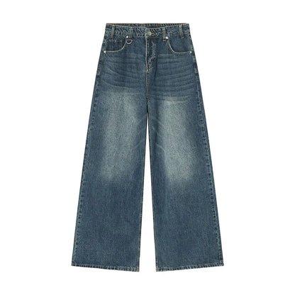 IEFB Men’s Summer Denim Jeans – Washed Blue Straight Loose Wide-Leg Casual Pants