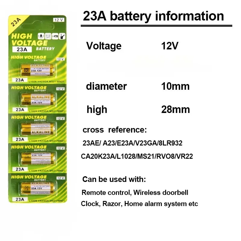 12V A23 Battery Pack - 23A Alkaline Batteries for Doorbells Remote Controls & Electronic Toys