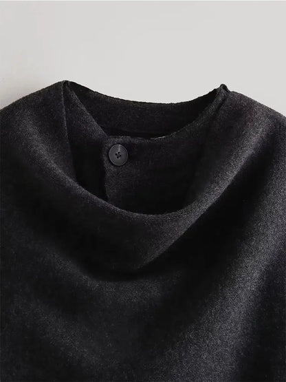 TRAF 2023 Winter Women's Scarf Coat – Long Sleeve, Knitted Asymmetric Jacket, Streetwear Casual Outerwear