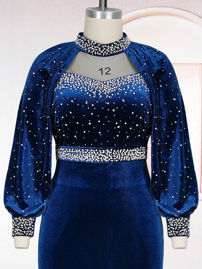 Plus Size African Party Dresses - 2026 Dashiki Ankara Velvet Wedding Gown Elegant Muslim Maxi Dress