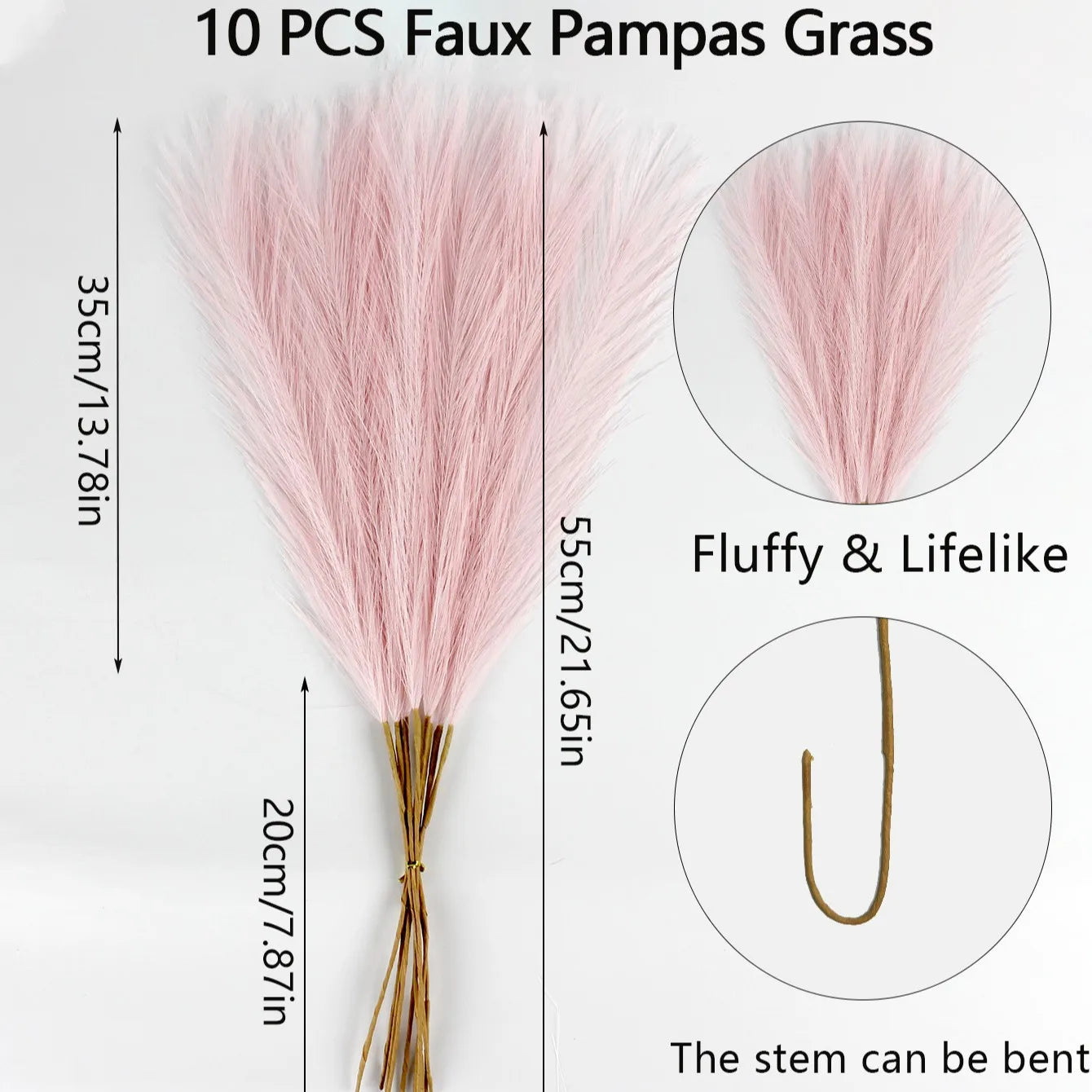 10PCS Artificial Pampas Grass – Fake Reed Flowers for DIY Floral Arrangements, Table Decor, Weddings & Home Christmas Decoration