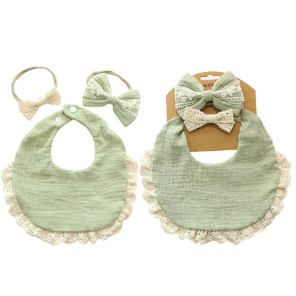3PCS Baby Bib Set – Solid Muslin Cotton & Bamboo Feeding Drool Burp Cloth with Tassel Lace, Adjustable Infant Scarf for Boys & Girls