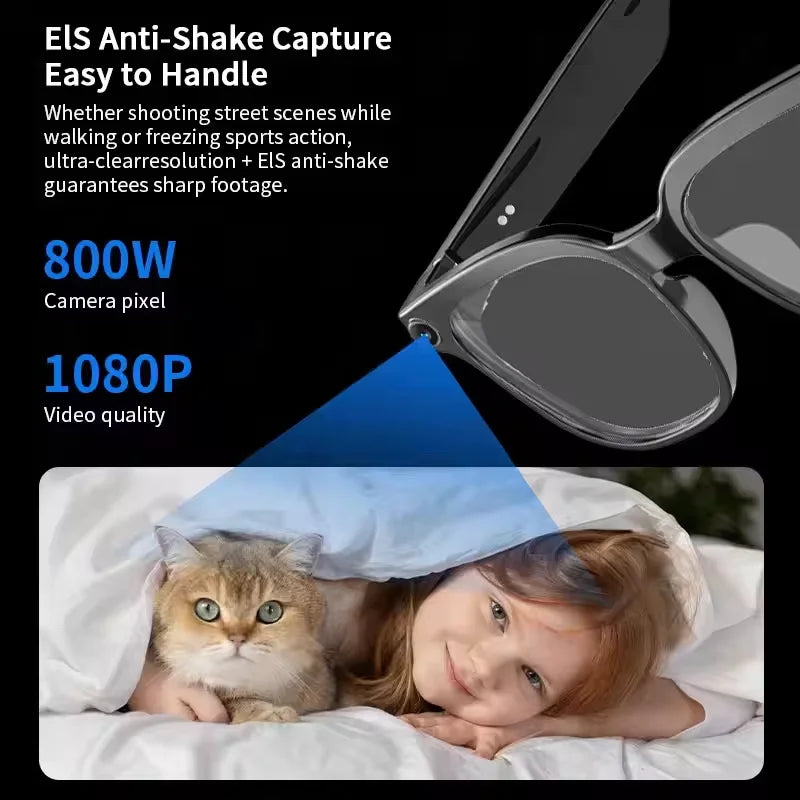 AI Smart Glasses - 800W Camera Video Recording, Photo & Translation Glasses with 32GB Storage and Waterproof Design