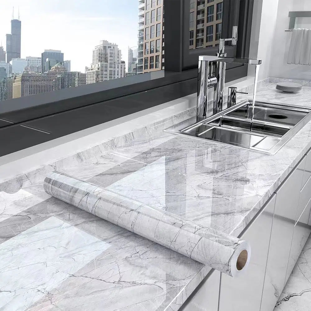 Marble Kitchen Oil-Proof Film - Self-Adhesive Waterproof Wallpaper for Stove, Countertop, Cabinet, Tile Renovation