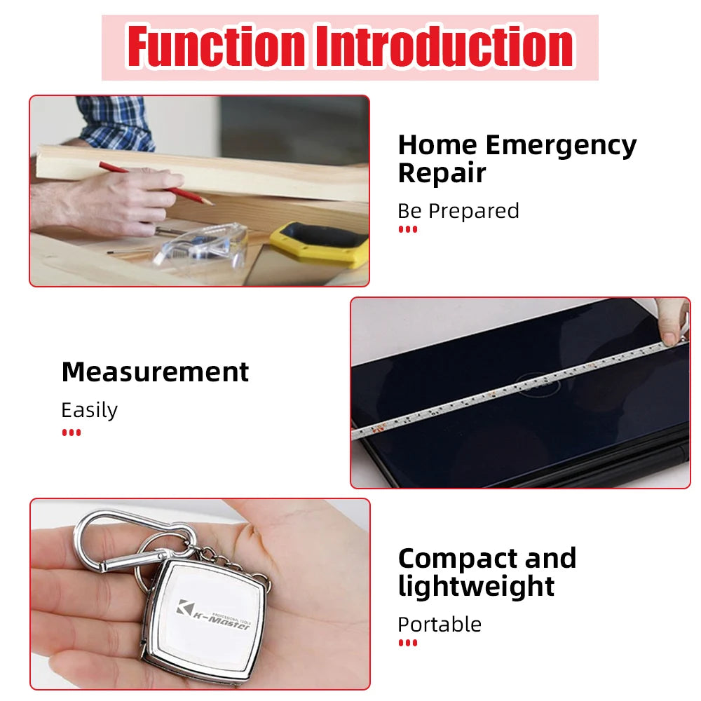 Retractable Ruler Key Ring | Small Steel Tape Measure Construction Tools | Portable Measuring Instruments