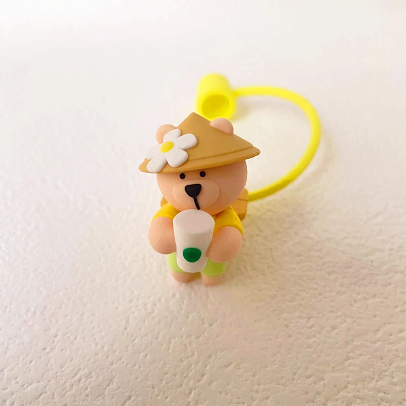 Cute Cartoon Bear Silicone Straw Covers – Dust Plug Cap for 7-8mm Large Caliber Drinking Cups