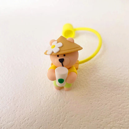 Cute Cartoon Bear Silicone Straw Covers – Dust Plug Cap for 7-8mm Large Caliber Drinking Cups