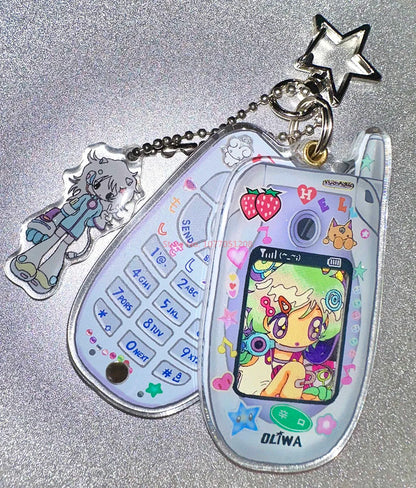 Oliva Acrylic Phone Decoration Keychain — Kawaii Pendant with Photo Frame for 1-Inch Photos, Perfect Birthday Gift