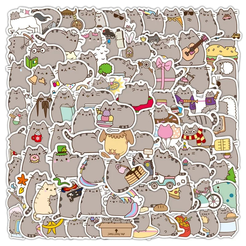 100-Piece Cute Pusheen Cartoon Stickers - Creative Doodle Stickers for Journals, Laptops, Scrapbooks, and DIY Crafts