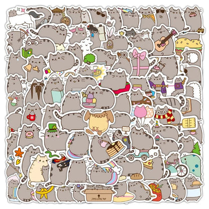 100-Piece Cute Pusheen Cartoon Stickers - Creative Doodle Stickers for Journals, Laptops, Scrapbooks, and DIY Crafts