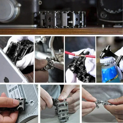 Multifunction Stainless Steel Tool Bracelet – Wearable Bike Multitool Kit with Bolt Drivers for Outdoor Survival and Everyday Carry Use