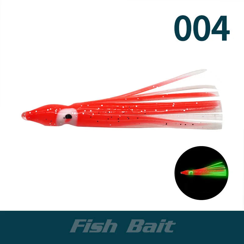 PRO BEROS 5Pcs Luminous Octopus Fishing Lures - Silicone Squid Skirts Glow Bait for Tuna Trolling & Sea Jigging