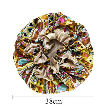 Women’s Satin Bonnet Cap – Double Layer Silky Big Bonnet, Printed Sleep Cap & Head Wrap for Ladies